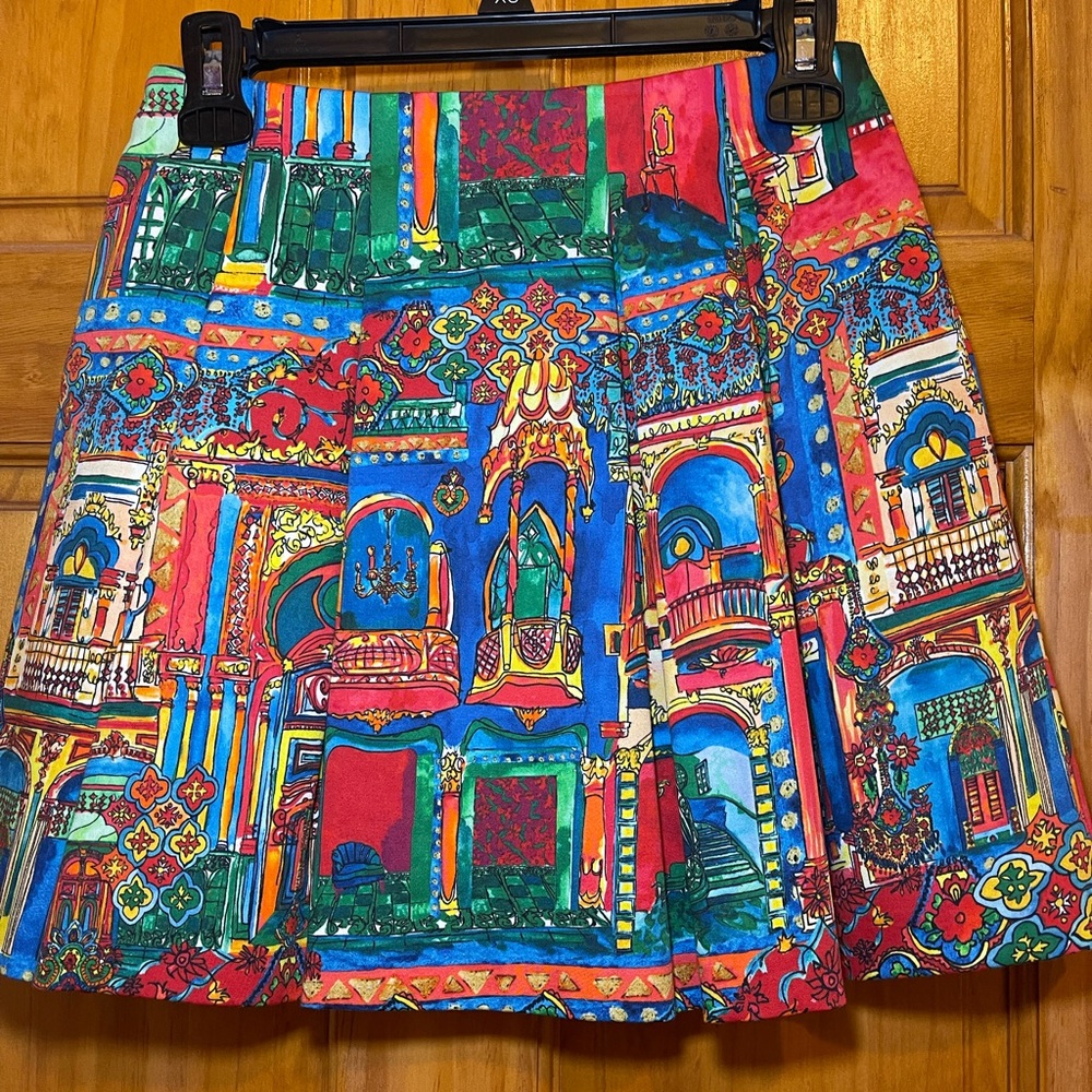 Alice + Olivia Red and Blue Mini Skater Skirt - Picture 2 of 8